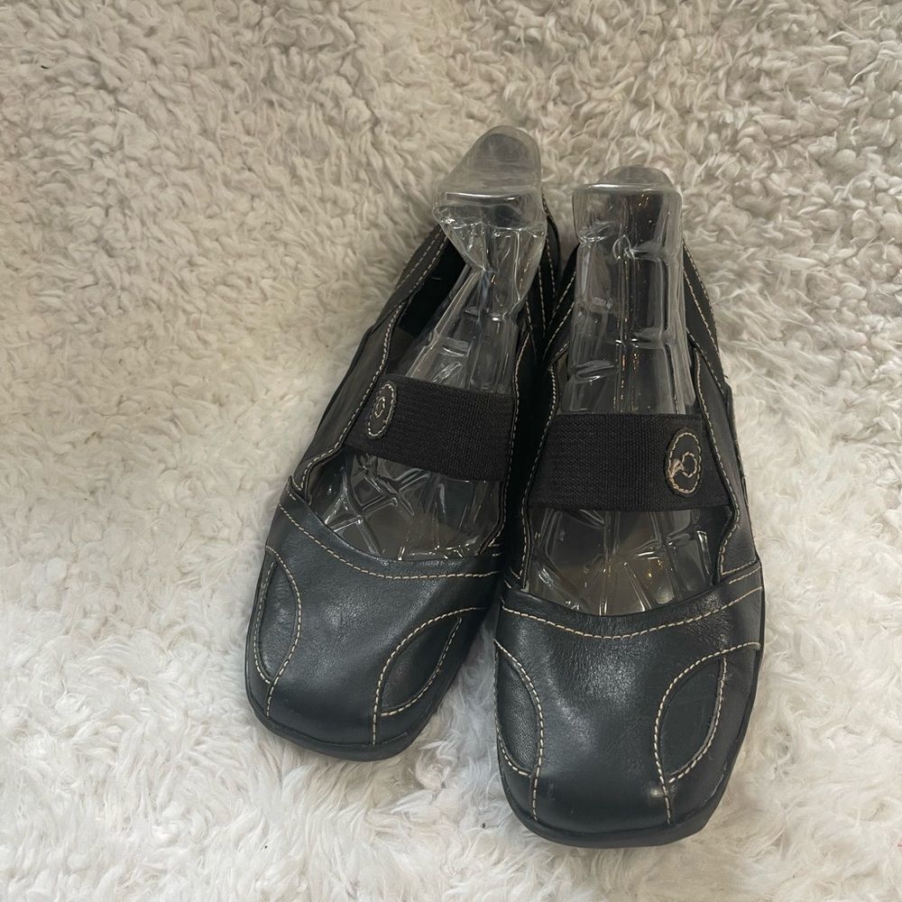 Auditions leather black Mary Jane slip on flats stitching accent size 12W